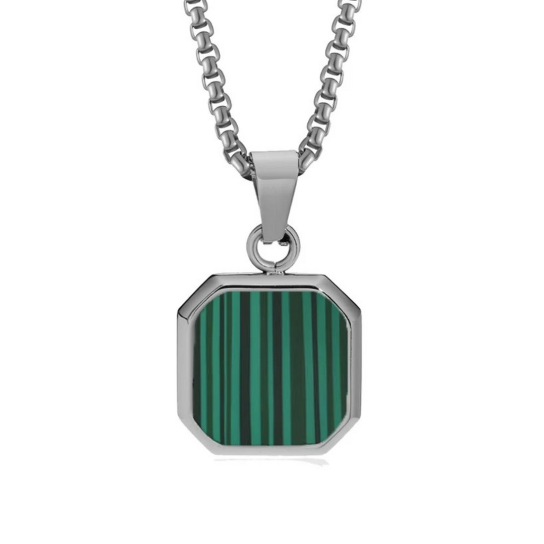 Malachite Square Necklace (Silver) - Manful