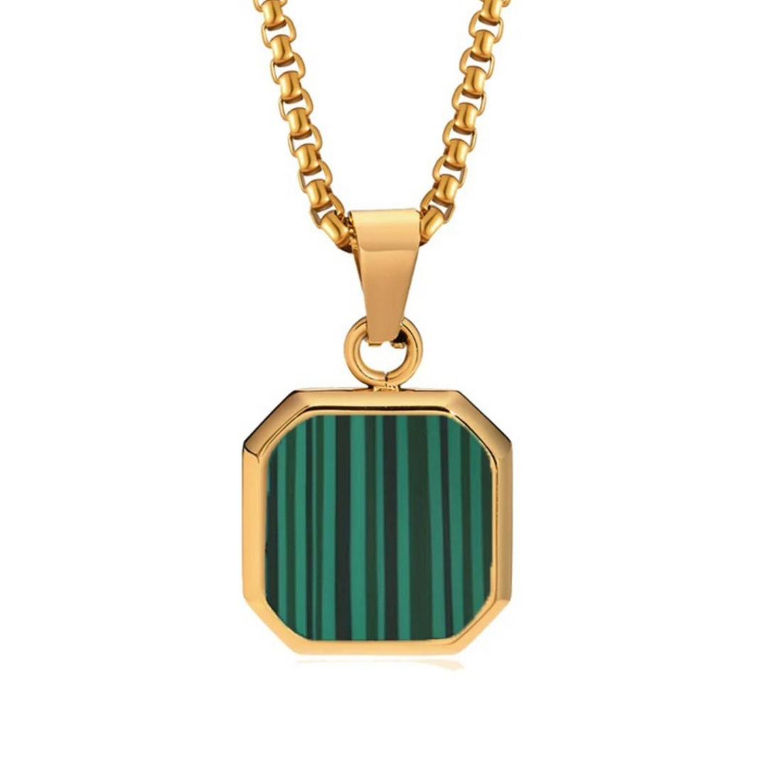 Malachite Square Necklace (Gold) - Manful