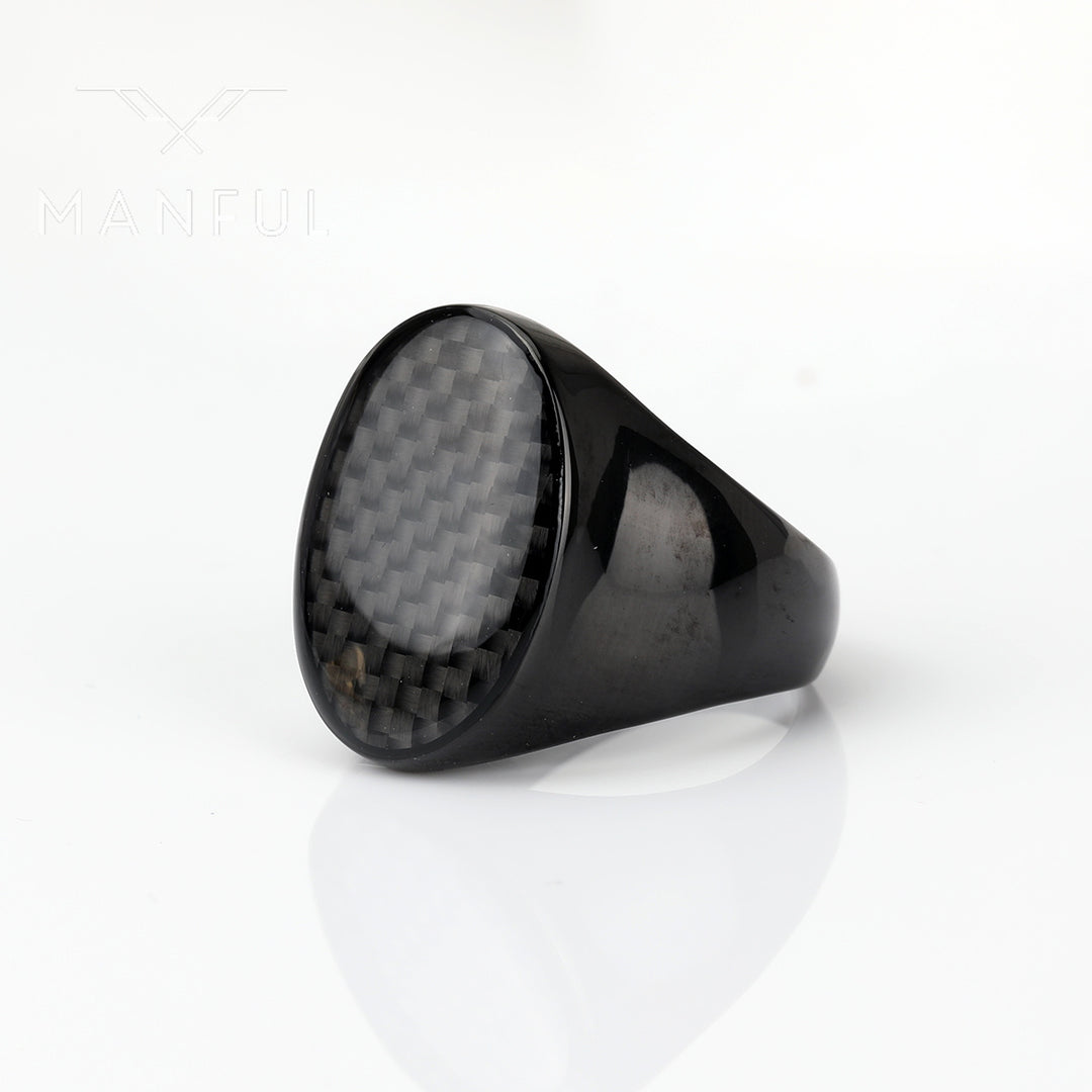 Black Carbon Fiber Signet Ring - ManfulCo