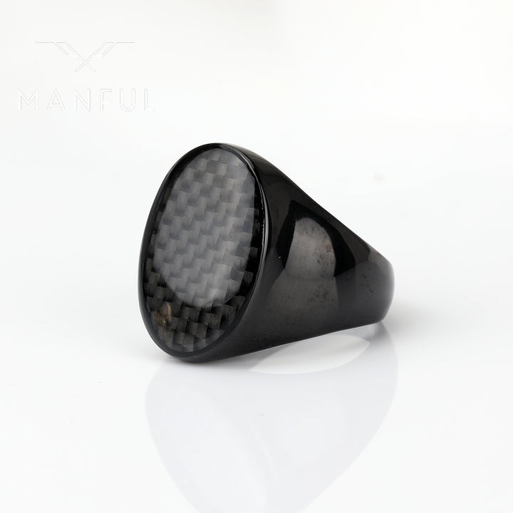 Black Carbon Fiber Signet Ring - ManfulCo