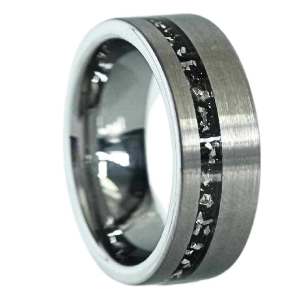 Tungsten Meteorite Inlay Band (Silver) - Manful