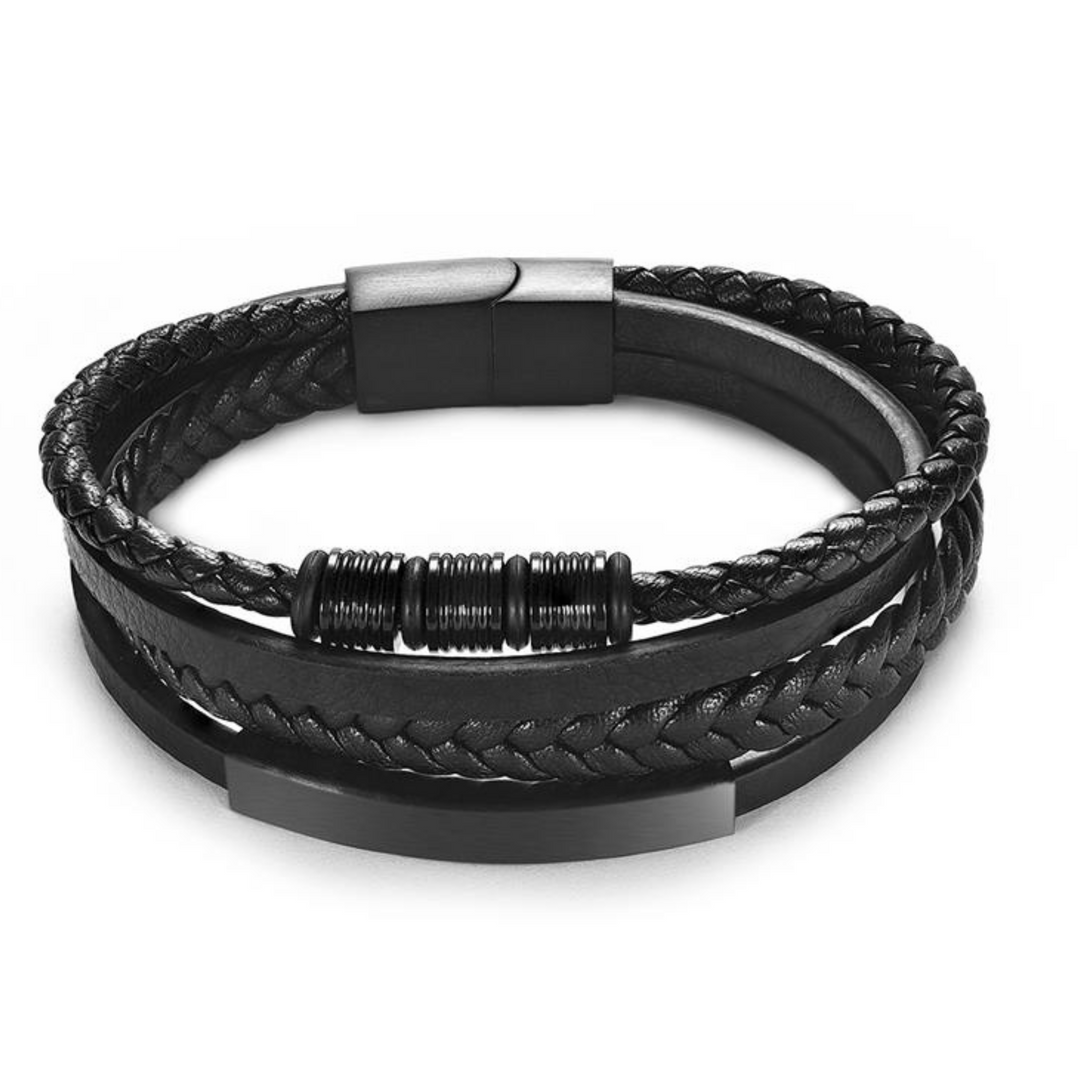 Black Leather Bracelet - ManfulCo