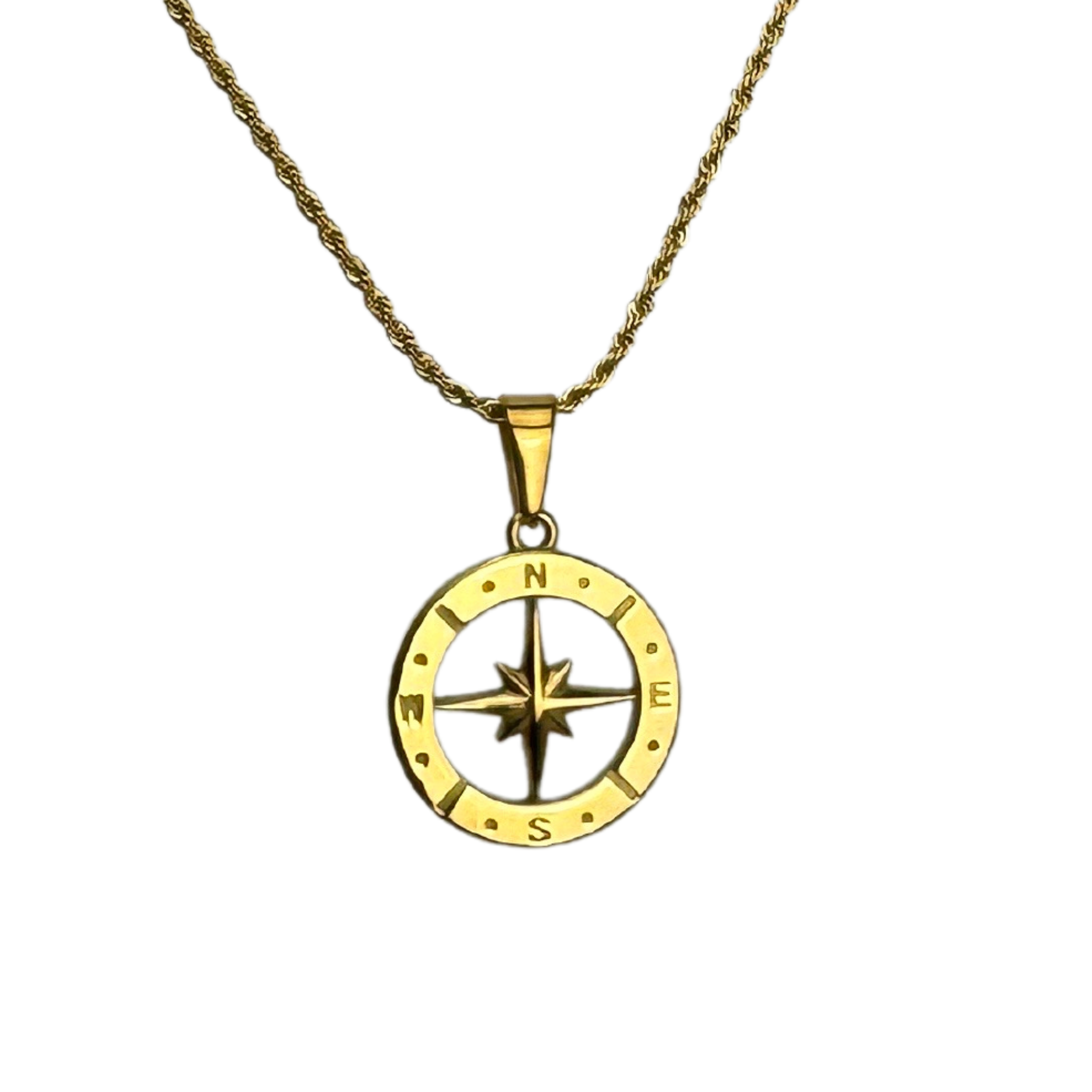 10k Gold Nautical Compass North Star Pendant – Handcrafted Yellow Gold Necklace With Starburst Design - View #3