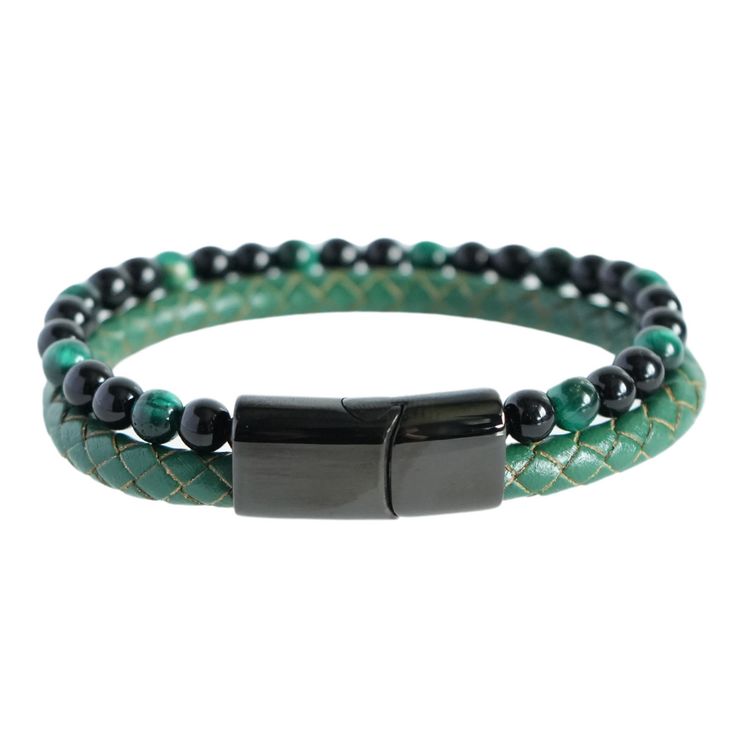 Jade Bead And Leather Bracelet - Manful