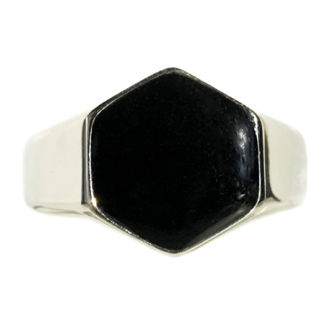 Onyx Silver Hexagon Signet Ring - Manful