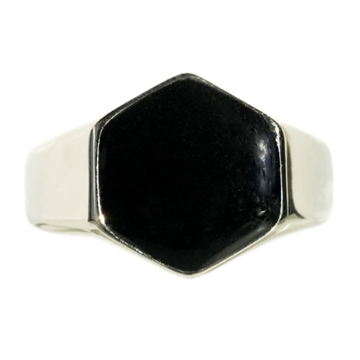 Onyx Silver Hexagon Signet Ring - Manful