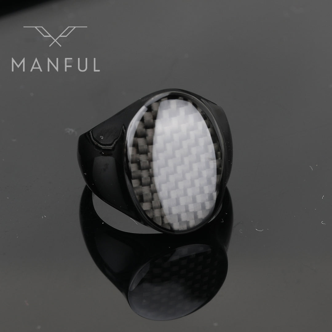 Black Carbon Fiber Signet Ring - ManfulCo