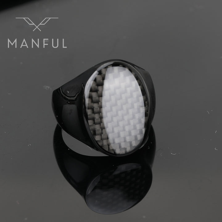 Black Carbon Fiber Signet Ring - ManfulCo
