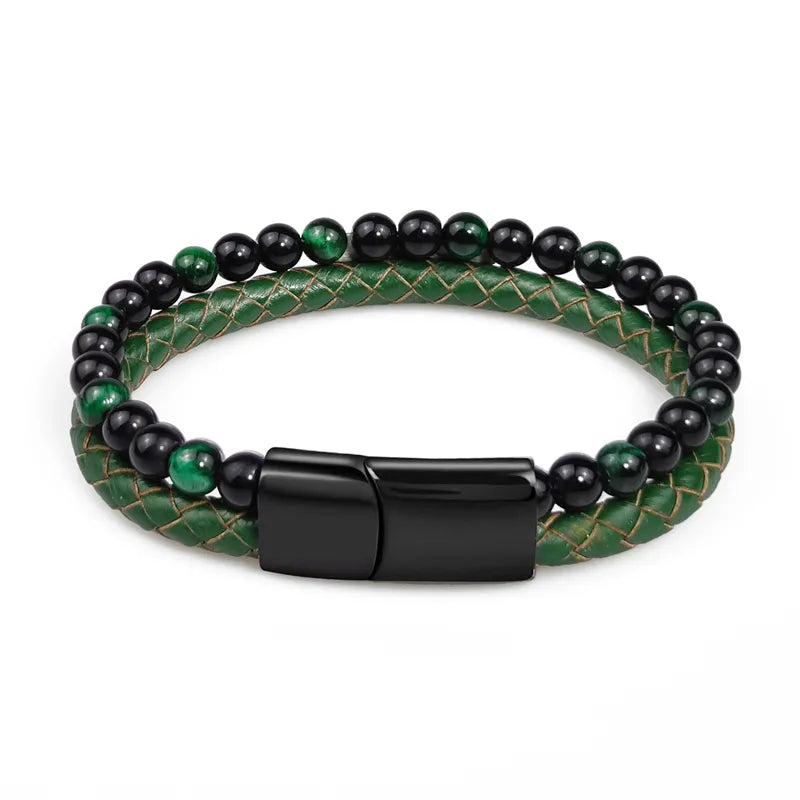 Jade Bead And Leather Bracelet - ManfulCo