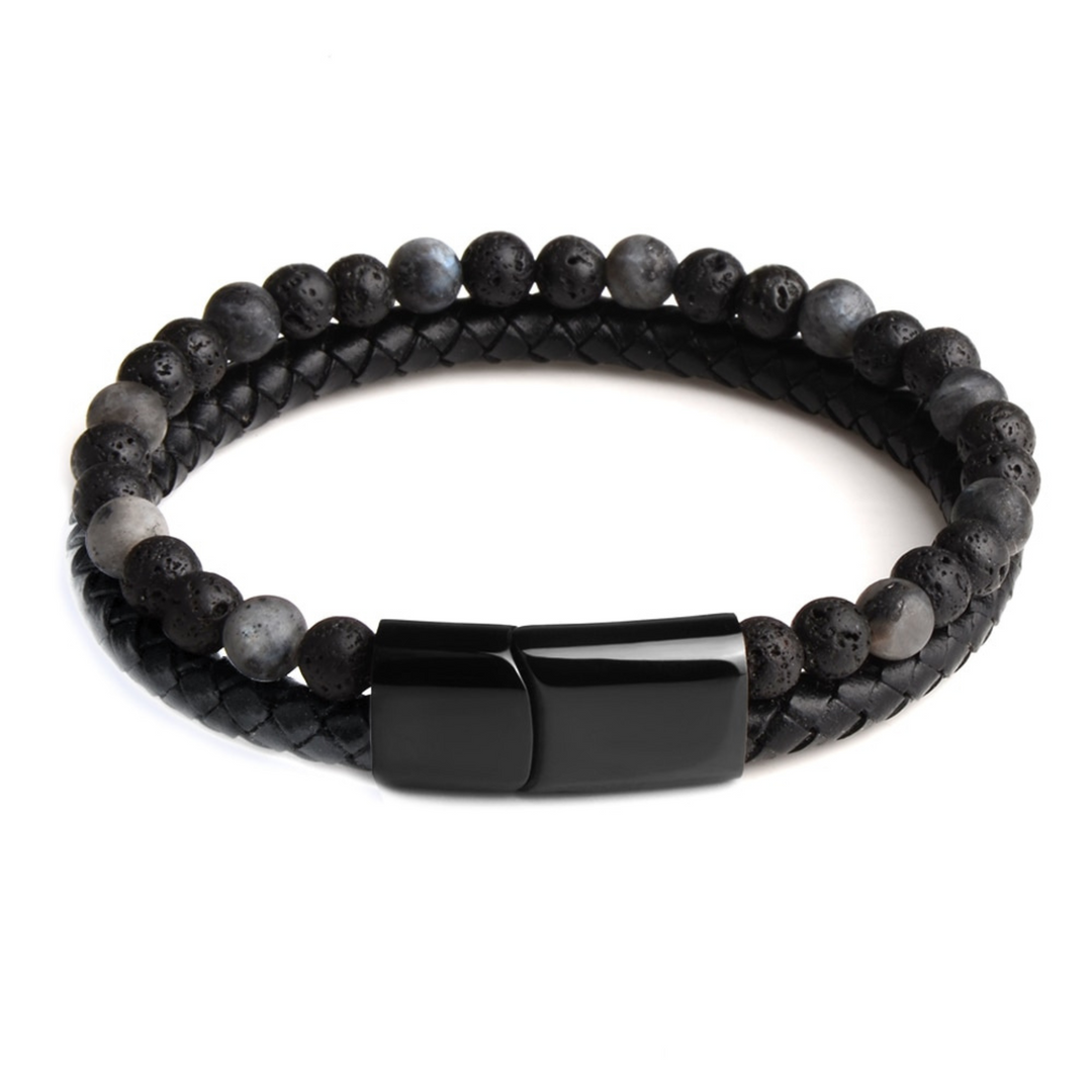 Charcoal Bead And Leather Bracelet - ManfulCo
