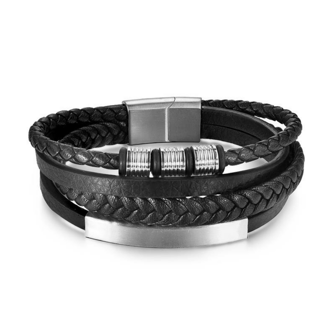 Black & Silver Leather Bracelet - ManfulCo