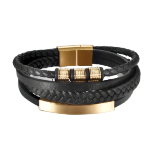 Black & Gold Leather Bracelet - ManfulCo