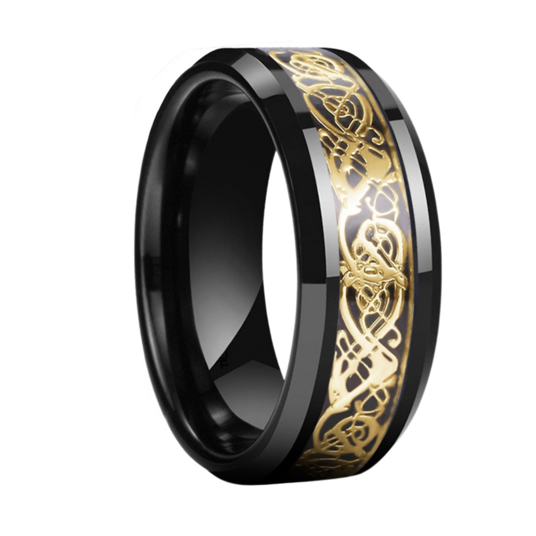 Dragon Pattern Ring (Black & Gold) - ManfulCo