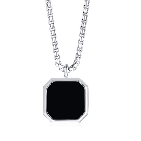 Onyx Square Necklace (Silver)