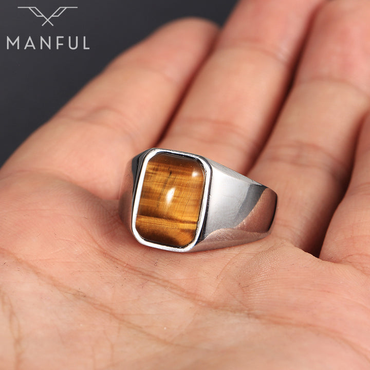 Tigers Eye Signet Ring (Silver) - ManfulCo