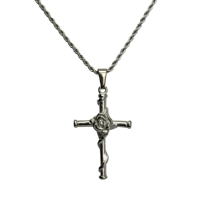 Rose Cross Pendant Necklace (Silver) - ManfulCo