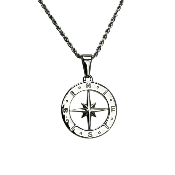 North Star Compass Pendant Necklace (Silver) - ManfulCo