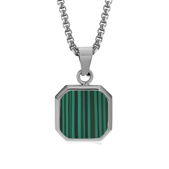 Malachite Square Necklace (Silver)