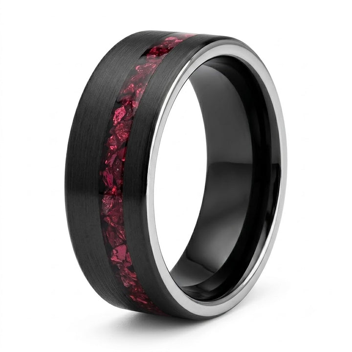 Tungsten Red Opal Inlay Band (Black) - Manful
