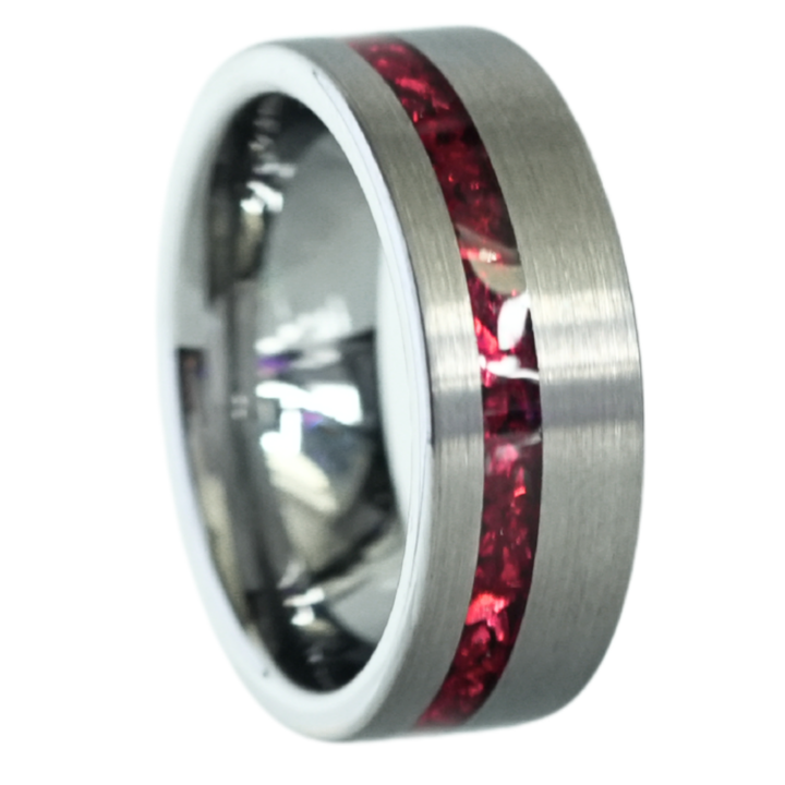 Tungsten Red Opal Inlay Band (Silver) - Manful