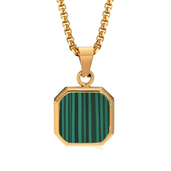 Malachite Square Necklace (Gold)