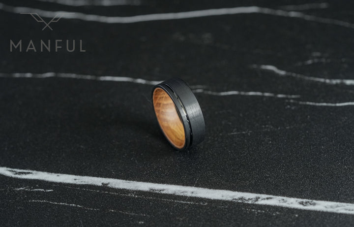 Black Wiskey Barrel Sleeved Ring - Manful
