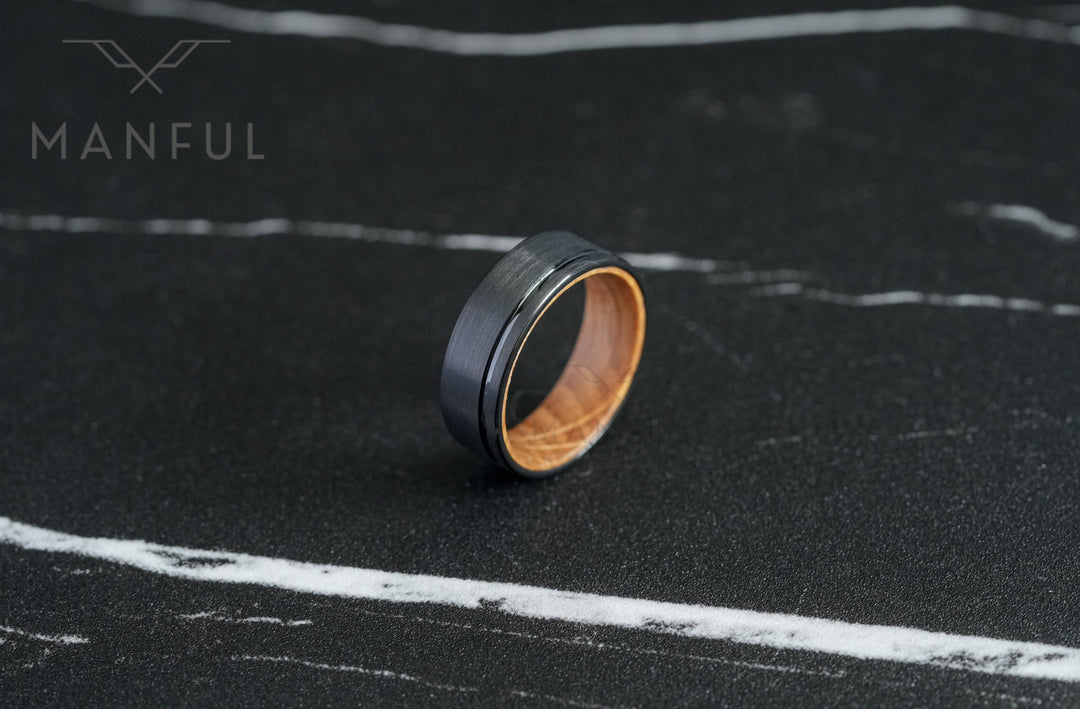 Black Wiskey Barrel Sleeved Ring - Manful