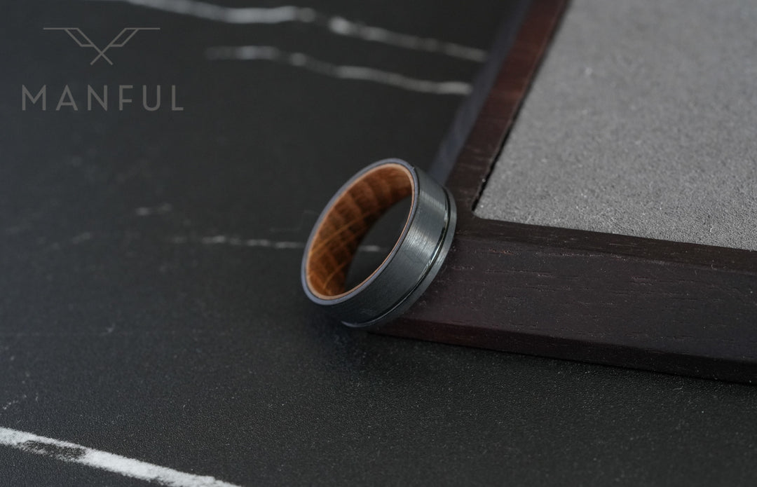 Black Wiskey Barrel Sleeved Ring - Manful