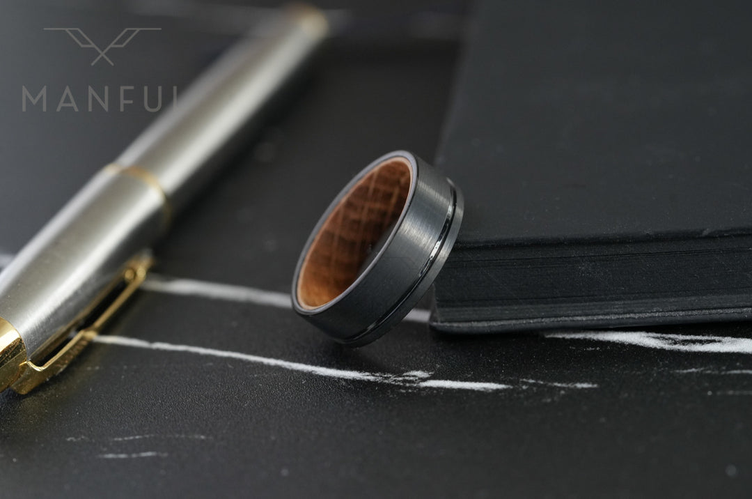 Black Wiskey Barrel Sleeved Ring - Manful