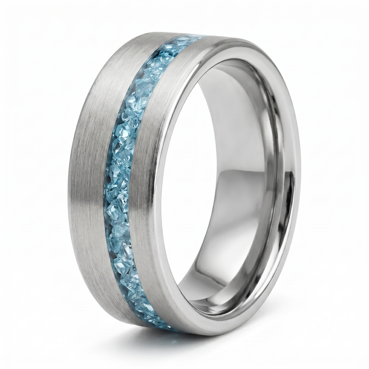 Tungsten Aquamarine Inlay Band (Silver)