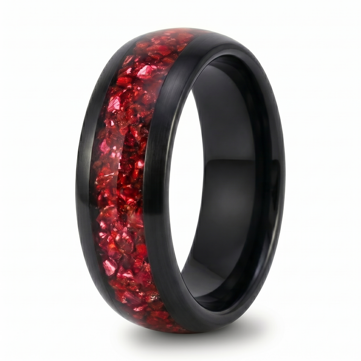 Tungsten Red Opal Black Band