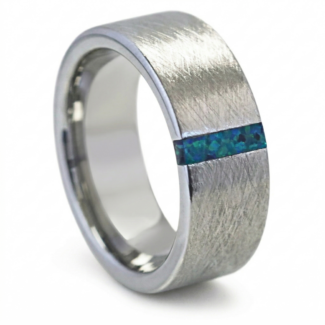 Black & Green Opal Line Tungsten Band - Manful