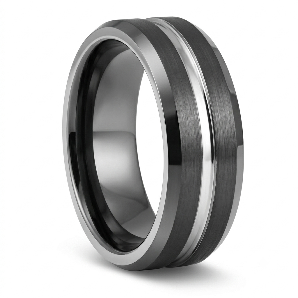 Black and Silver Tungsten Ring - Manful