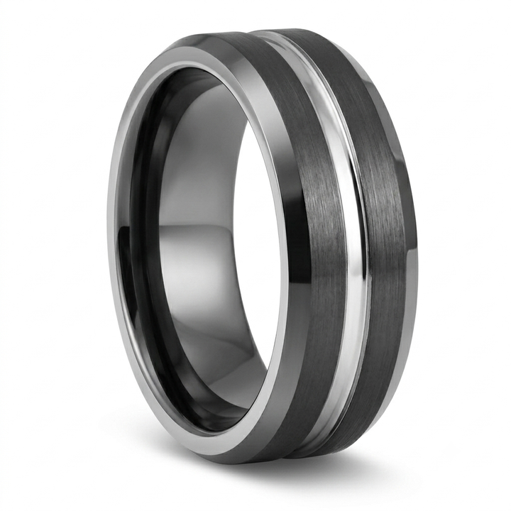 Black and Silver Tungsten Ring - Manful