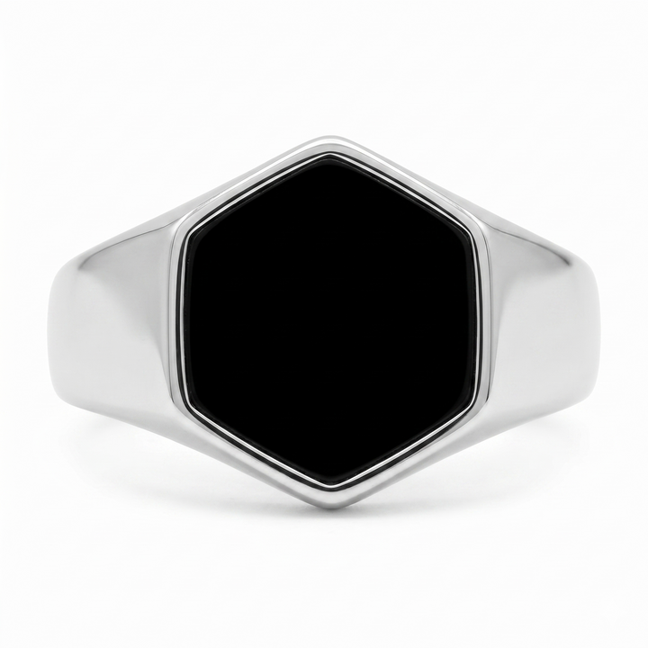 Onyx Silver Hexagon Signet Ring - Manful