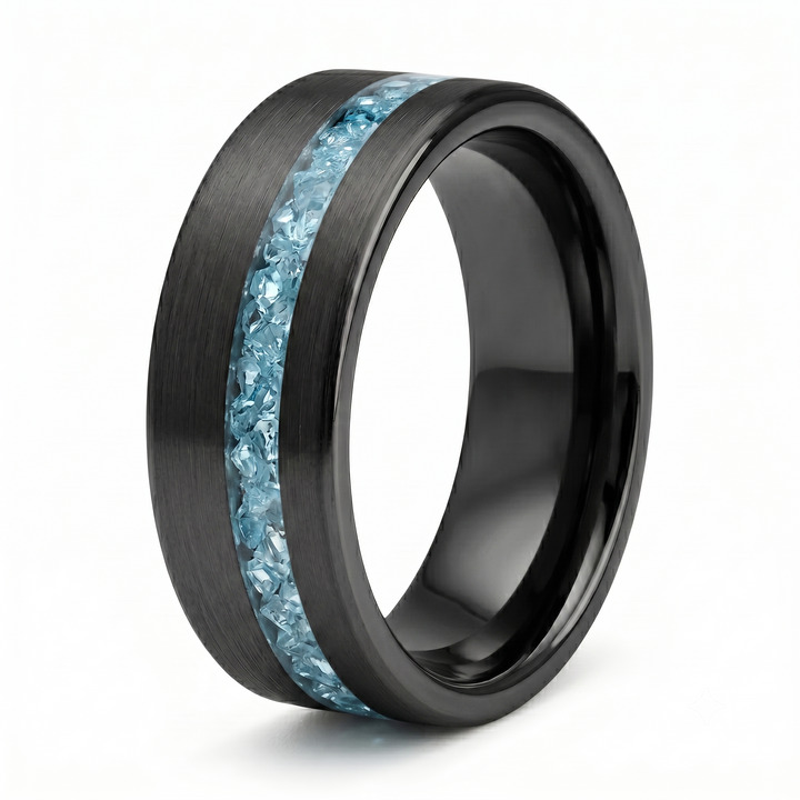 Tungsten Aquamarine Inlay Band (Black)