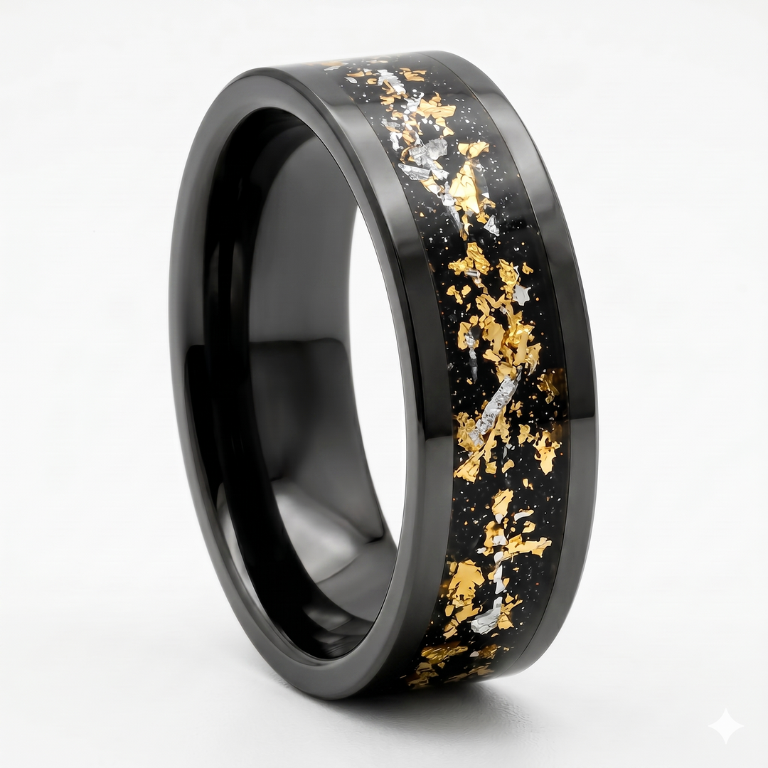 Gold Leaf Inlay Band (Black) - Manful