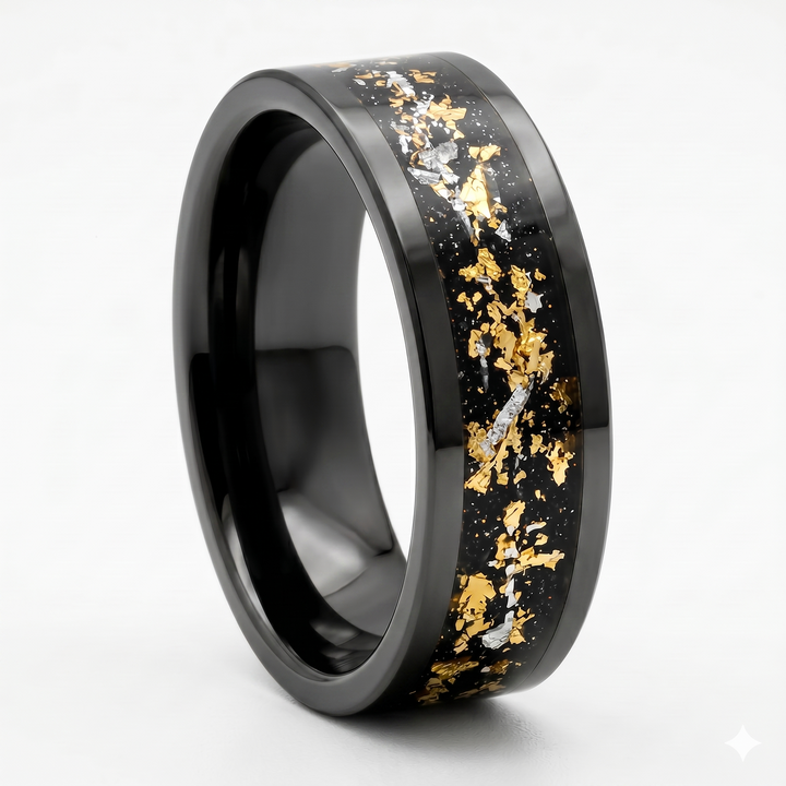 Gold Leaf Inlay Band (Black) - Manful