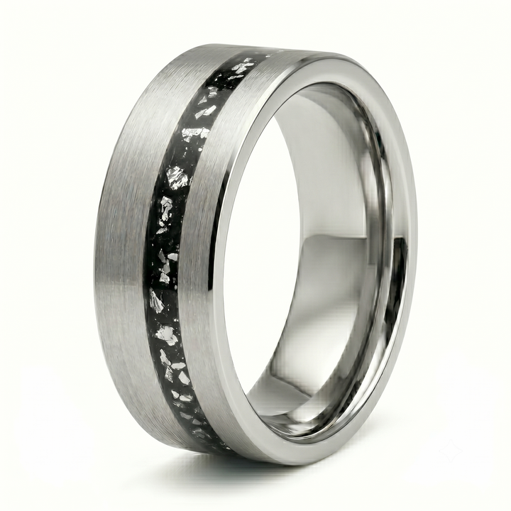 Tungsten Meteorite Inlay Band (Silver)
