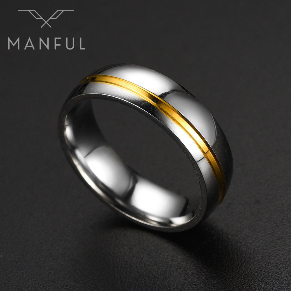 Gold Striped Silver Band - ManfulCo