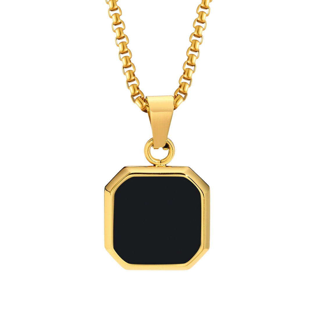 Onyx Square Necklace (Gold) - ManfulCo