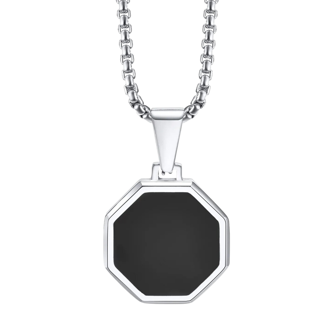 Onyx Hexagon Necklace (Silver) - ManfulCo