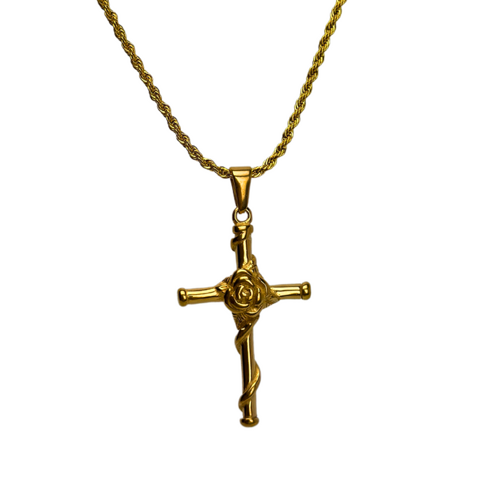 Rose Cross Pendant Necklace (Gold) - ManfulCo