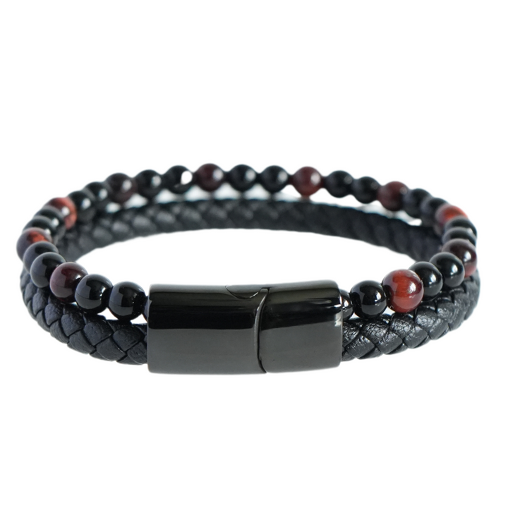 Red Tigers Eye Bead And Leather Bracelet