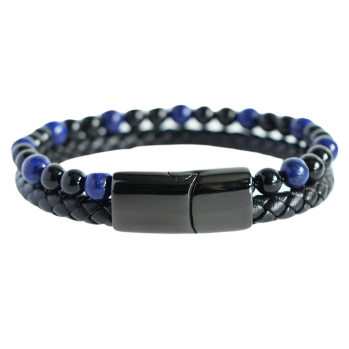 Lapis And Onyx Bead Leather Bracelet