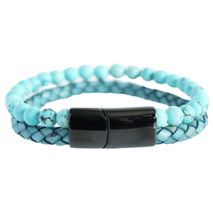 Aqua Bead And Leather Bracelet