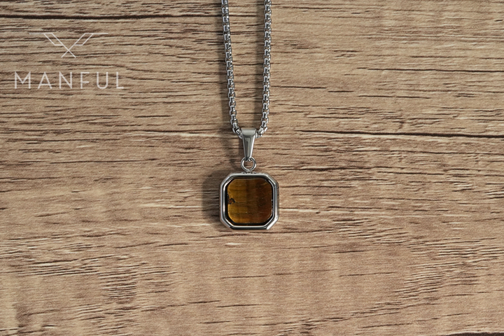 Tigers Eye Square Necklace (Silver)