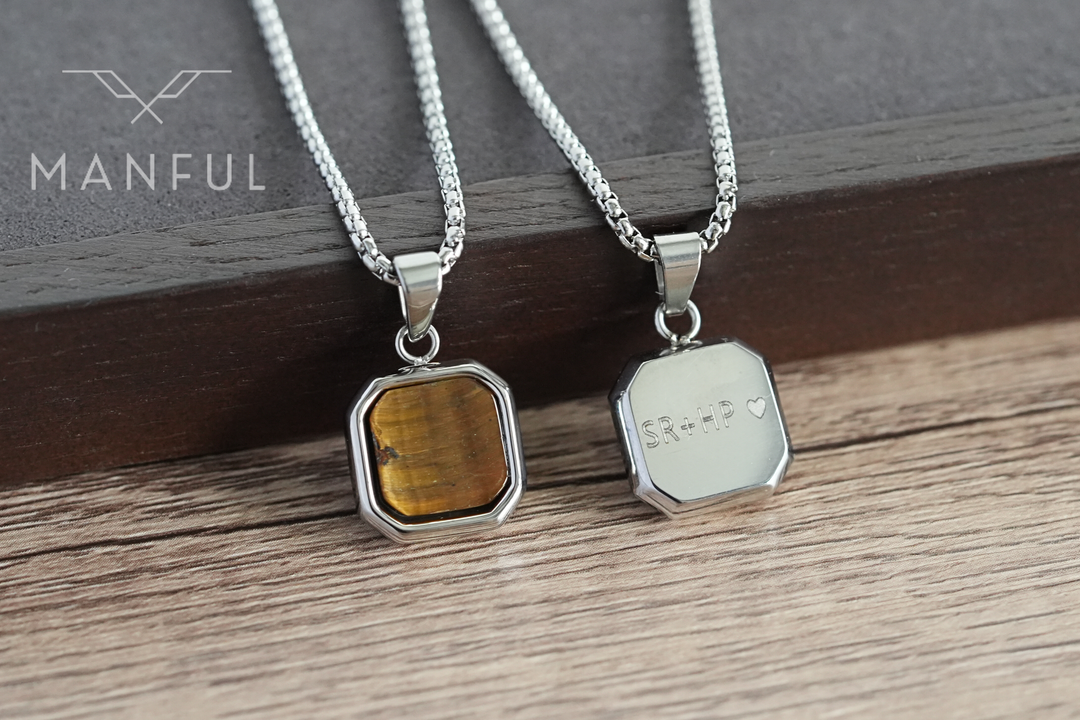 Tigers Eye Square Necklace (Silver)