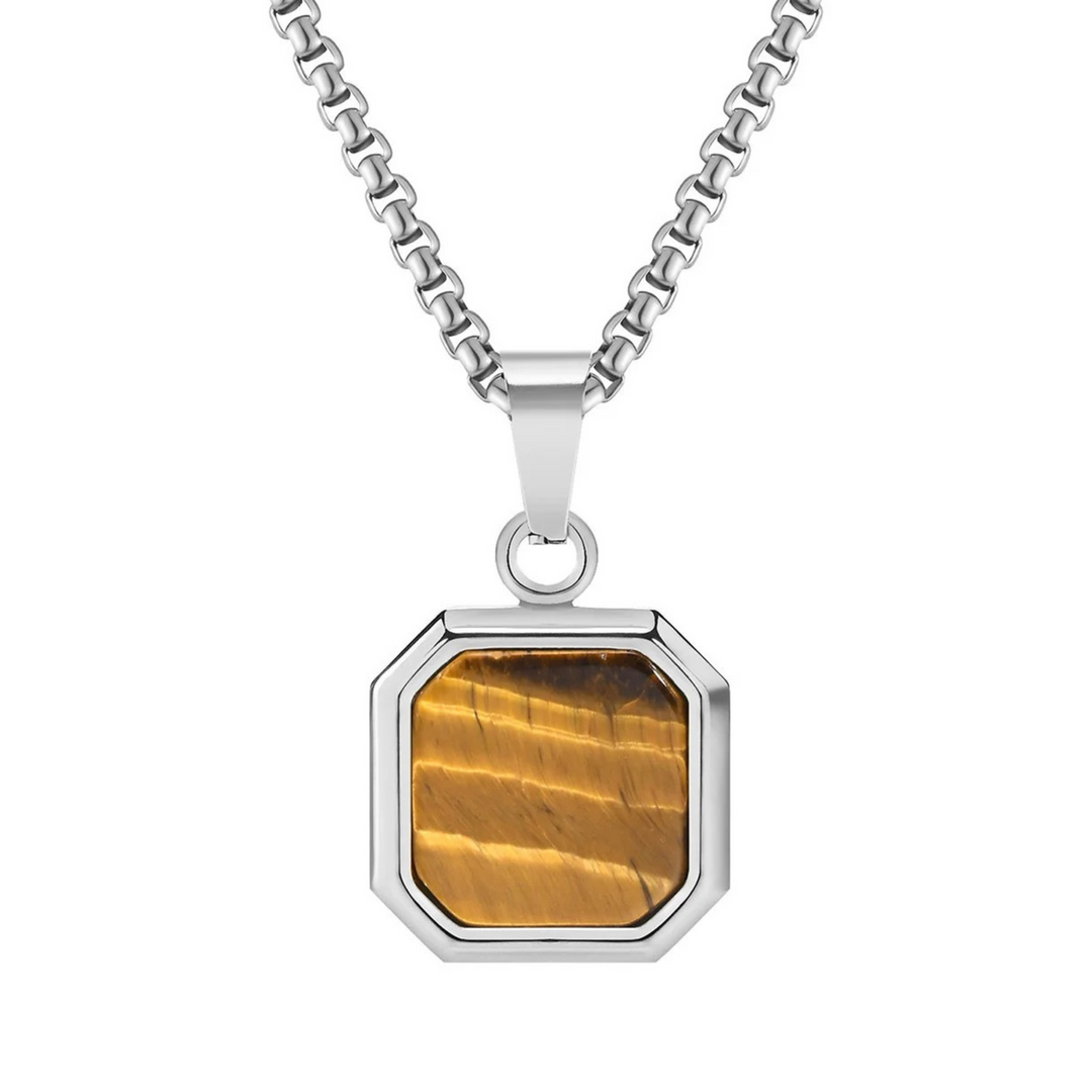 Tigers Eye Square Necklace (Silver)