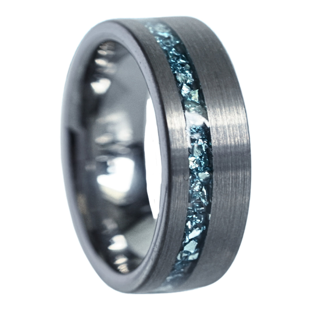 Tungsten Aquamarine Inlay Band (Silver) - Manful